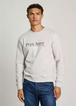 Мужская толстовка с круглым вырезом и принтом логотипа Pepe Jeans, серый