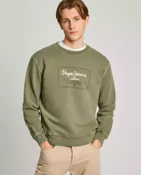 Мужская толстовка с круглым вырезом и принтом логотипа Pepe Jeans, зеленый