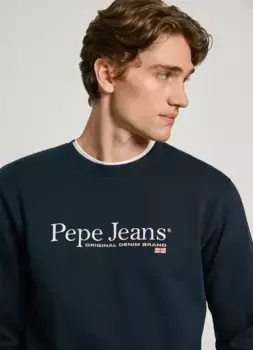 Мужская толстовка с круглым вырезом и принтом логотипа Pepe Jeans, темно-синий