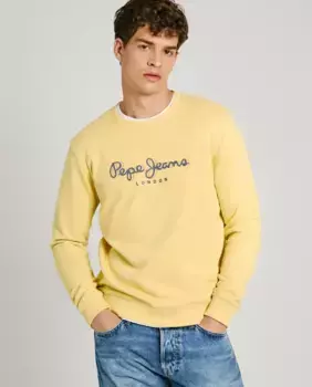 Мужская толстовка с круглым вырезом и принтом логотипа Pepe Jeans, желтый