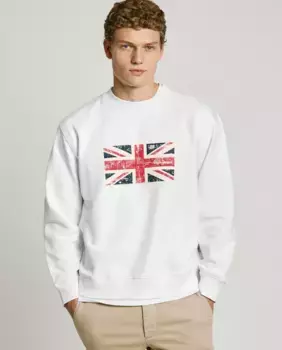 Мужская толстовка с круглым вырезом и принтом Union Jack Pepe Jeans, белый
