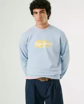 Мужская толстовка с круглым вырезом и принтом логотипа Pepe Jeans, синий