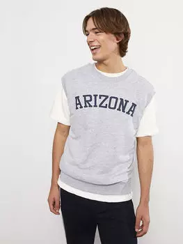 Мужская толстовка с круглым вырезом и принтом без рукавов LCW Casual