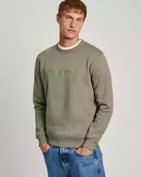 Мужская толстовка с круглым вырезом и вышитым логотипом Pepe Jeans, зеленый