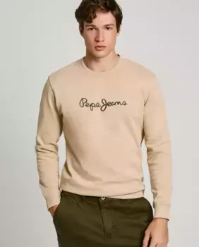Мужская толстовка с круглым вырезом и вышитым логотипом Pepe Jeans, бежевый