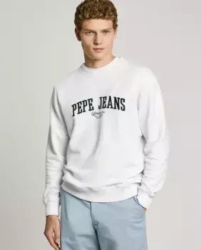 Мужская толстовка с круглым вырезом и вышитым логотипом Pepe Jeans, белый