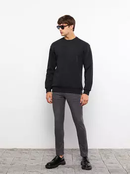 Мужская толстовка с круглым вырезом и вышивкой с длинным рукавом LCW Casual