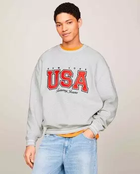 Мужская толстовка с круглым вырезом в стиле ретро в стиле международных игр Tommy Jeans, светло-серый