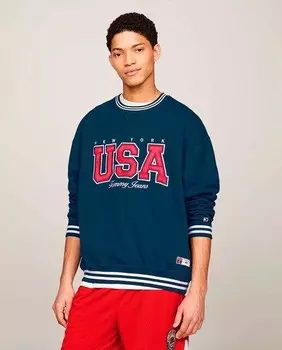 Мужская толстовка с круглым вырезом в стиле ретро в стиле международных игр Tommy Jeans, темно-синий