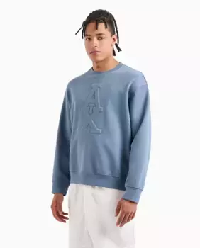 Мужская толстовка с логотипом спереди из хлопка французской махры Armani Exchange, светло-голубой