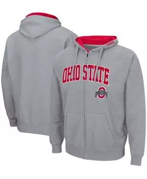 Мужская толстовка с молнией во всю длину и логотипом Heather Grey Ohio State Buckeyes Arch Logo 3.0 Colosseum