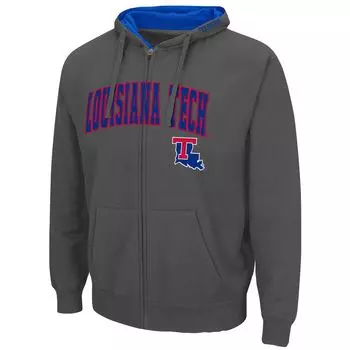 Мужская толстовка с молнией во всю длину Colosseum Charcoal Louisiana Tech Bulldogs Arch & Logo 3.0
