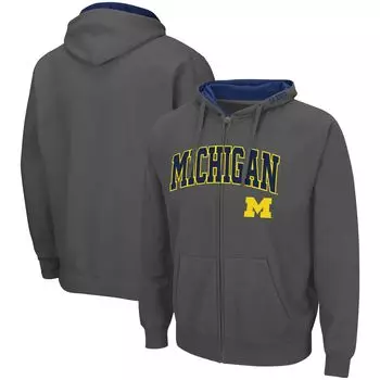 Мужская толстовка с молнией во всю длину Colosseum Charcoal Michigan Wolverines Arch & Logo 3.0