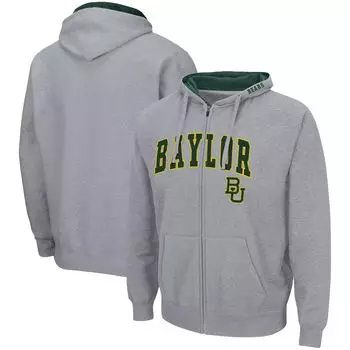 Мужская толстовка с молнией во всю длину Colosseum Heathered Grey Baylor Bears Arch & Logo 3.0