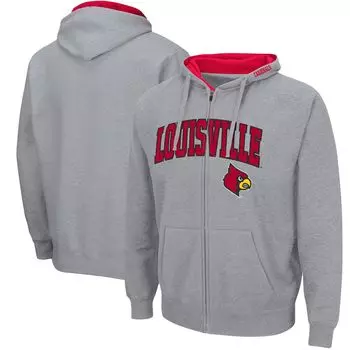 Мужская толстовка с молнией во всю длину Colosseum Heathered Grey Louisville Cardinals Arch & Logo 3.0