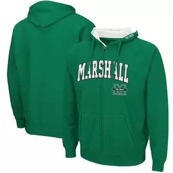 Мужская толстовка с молнией во всю длину Colosseum Kelly Green Marshall Thundering Herd Arch & Logo 3.0