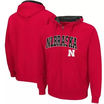 Мужская толстовка с молнией во всю длину Colosseum Scarlet Nebraska Huskers Arch & Logo 3.0