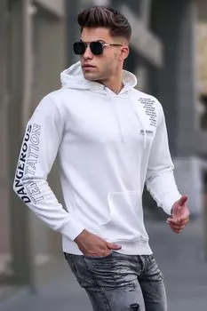 Мужская толстовка с принтом цвета экрю 5313 MADMEXT