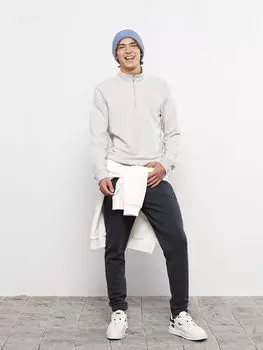 Мужская толстовка с прямым воротником и длинными рукавами LCW Casual