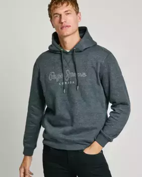 Мужская толстовка с регулируемым капюшоном и вышитым логотипом Pepe Jeans, темно-серый