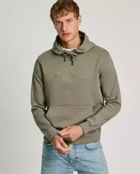 Мужская толстовка с регулируемым капюшоном и вышитым логотипом Pepe Jeans, зеленый