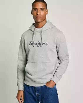 Мужская толстовка с регулируемым капюшоном и вышитым логотипом Pepe Jeans, серый