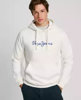 Мужская толстовка с регулируемым капюшоном и вышитым логотипом Pepe Jeans, белый