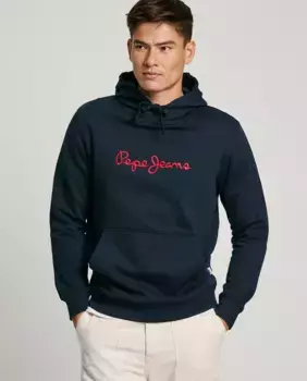 Мужская толстовка с регулируемым капюшоном и вышитым логотипом Pepe Jeans, темно-синий