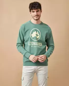 Мужская толстовка с трафаретной печатью без капюшона Altonadock, темно-зеленый