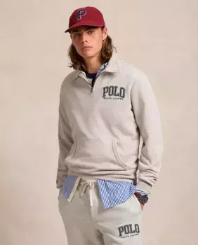 Мужская толстовка с воротником-молнией до половины молнии Polo Ralph Lauren, светло-серый