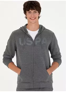 Мужская толстовка с воротником с капюшоном антрацитового меланжа U.S. Polo Assn.