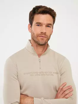 Мужская толстовка с воротником-стойкой и длинным рукавом с принтом LCWAIKIKI Classic, бежевый