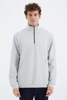 Мужская толстовка с воротником-стойкой и половинным карманом на молнии с детальной отделкой TOMMYLIFE