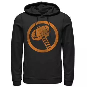 Мужская толстовка с вырезом в тон оранжевого цвета с логотипом Thor Hammer Marvel