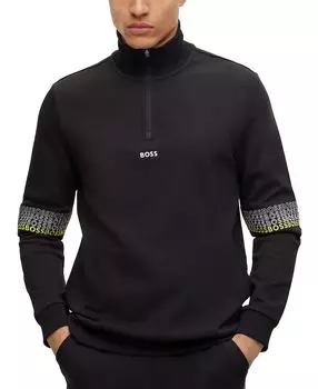 Мужская толстовка с вышитыми логотипами на молнии boss Hugo Boss, черный