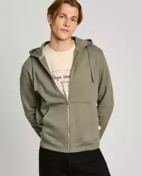 Мужская толстовка с застежкой-молнией и регулируемым капюшоном Pepe Jeans, зеленый