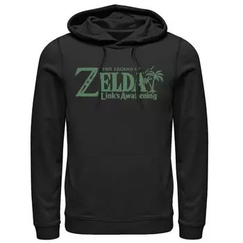 Мужская толстовка с зеленым логотипом Nintendo Legend Of Zelda Links Awakening Palm Tree и графическим рисунком Licensed Character, черный