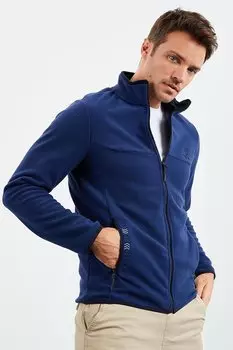 Мужская толстовка стандартной формы с воротником-стойкой и вышивкой цвета индиго на молнии TOMMYLIFE