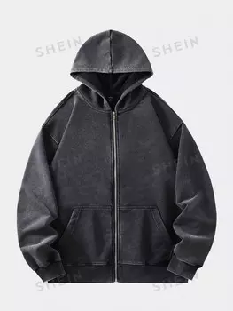 Мужская толстовка Street Life Vintage, свободного кроя, металлическая молния (усиленная горловина, низ и плечевые швы). для предотвращения деформации), для школ Romwe, черный
