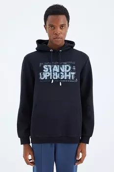 Мужская толстовка темно-синего цвета с капюшоном и кружевным принтом, удобная посадка TOMMYLIFE