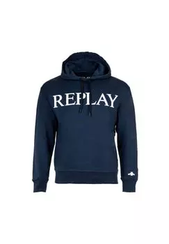 Мужская толстовка - толстовка, капюшон, логотип REPLAY, синий