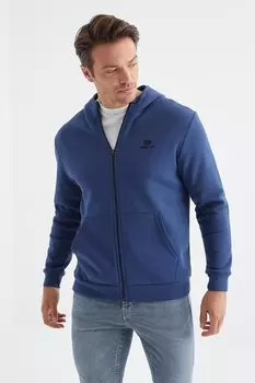 Мужская толстовка удобной формы с капюшоном Indigo Basic и подробной вышивкой на молнии TOMMYLIFE