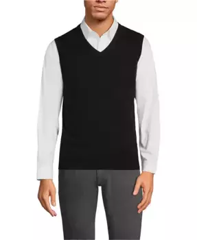 Мужская тонковязаная хлопковая жилетка Lands' End, черный