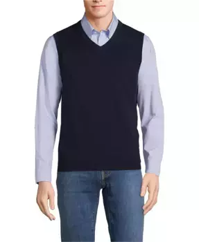 Мужская тонковязаная хлопковая жилетка Lands' End, синий