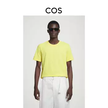 Мужская трикотажная футболка Cos с круглым вырезом, желтый