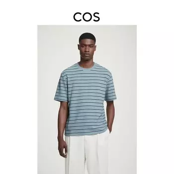 Мужская трикотажная футболка Cos в полоску с круглым вырезом, синий