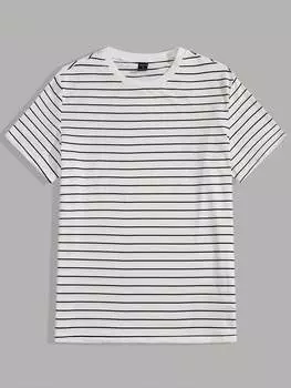 Мужская трикотажная футболка Manfinity Hypemode, в полоску, круглый вырез, короткие рукава, белый цвет