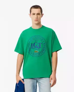 Мужская трикотажная футболка свободного кроя с короткими рукавами и принтом Lacoste, зеленый