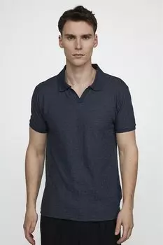 Мужская трикотажная хлопковая футболка-поло с v-образным вырезом Slim Fit без пуговиц антрацитового цвета TUDORS