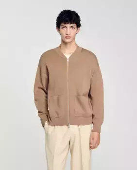 Мужская трикотажная куртка на молнии Sandro, коричневый